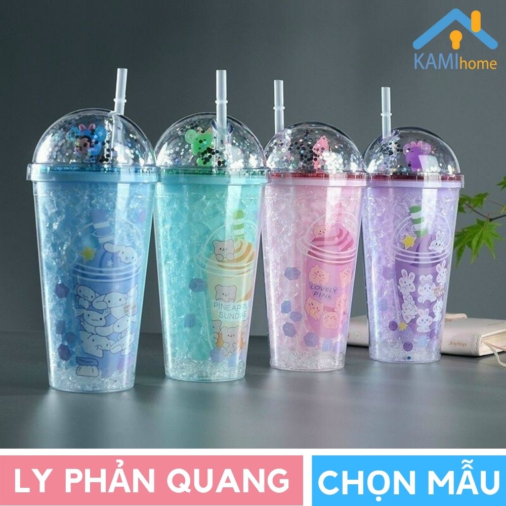 Ly nước đèn ngủ phản quang Nắp có sao kim tuyến chuyển động Nhựa 2 lớp cách nhiệt nóng lạnh KM 22057
