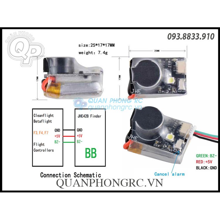 Còi Báo Mất JHE42B 110dB Có Đèn LED Kèm Pin Cho Quadcopter