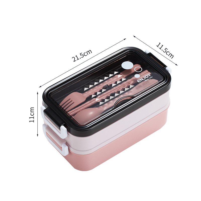 Hộp Cơm Văn Phòng 2 Tầng Nhựa PP5 Cao Cấp Giữ Nhiệt Sử Dụng Lò Vi Sóng Kèm Bộ Muỗng Đũa Nĩa