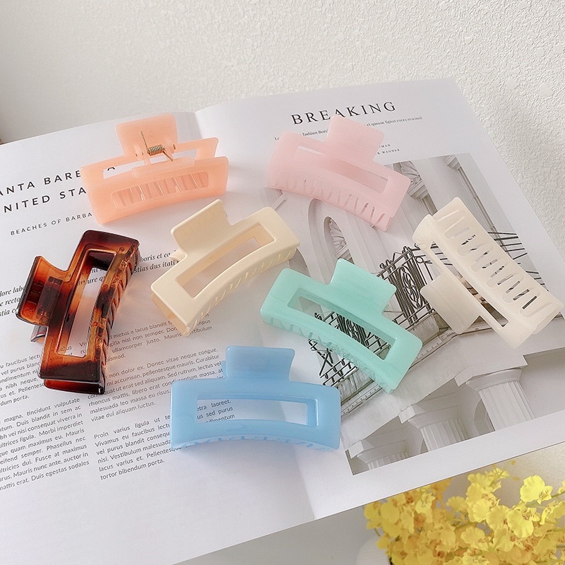 Kẹp tóc càng cua trơn màu dáng vuông màu sắc pastel Hàn Quốc