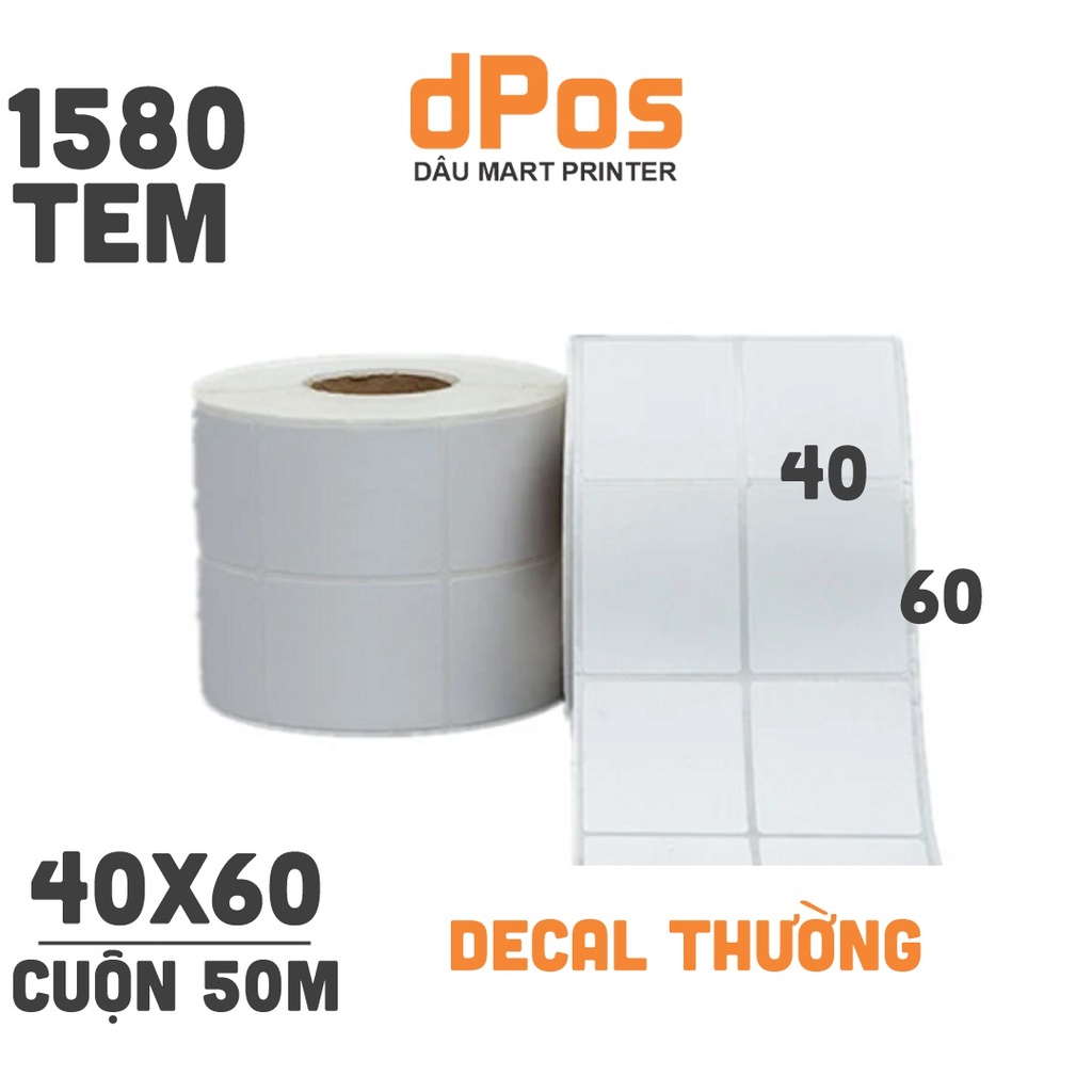 Tem Decal thường 40x60 2 tem 1 hàng - cuộn 1.580 dài 50m cho các máy in truyền nhiệt dán tiếp