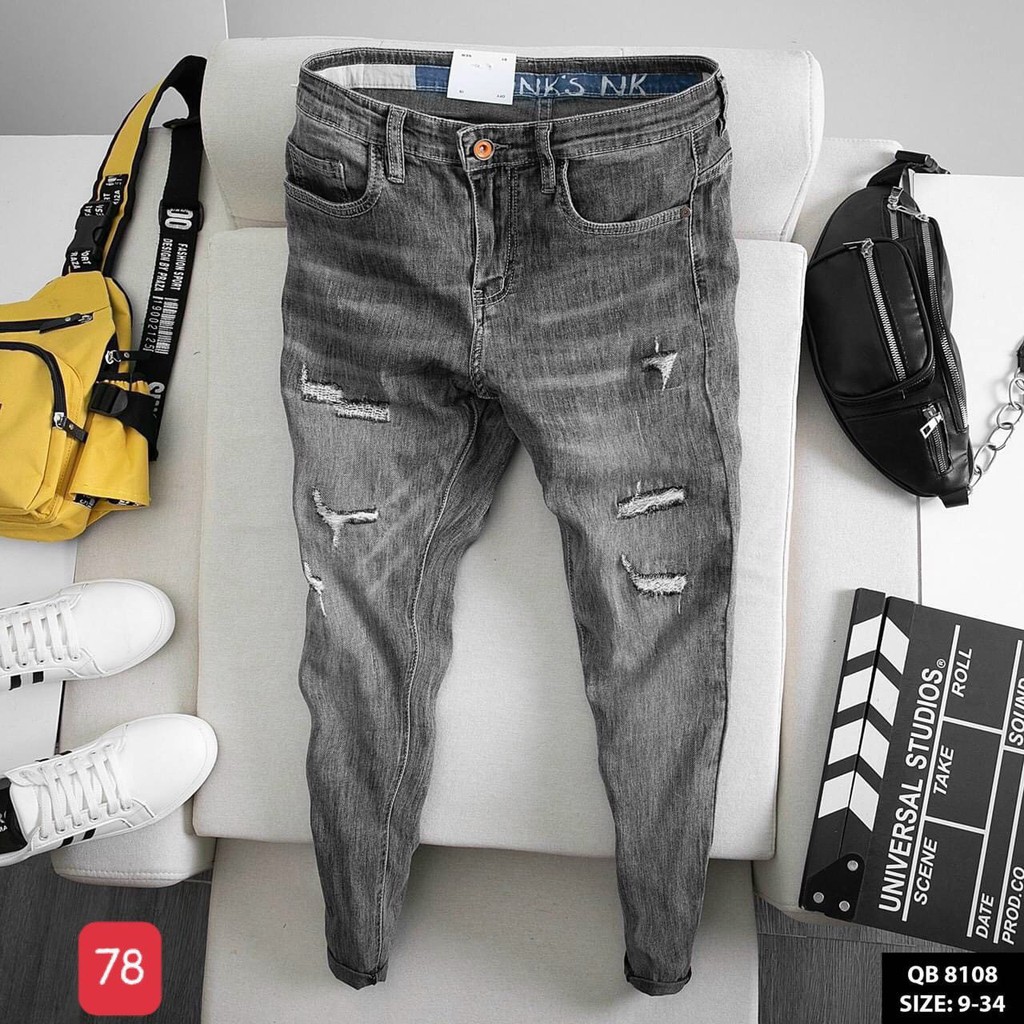 Quần jean nam co giãn, quần bò nam đẹp  nhiều mẫu rách xước thời trang PN ms77