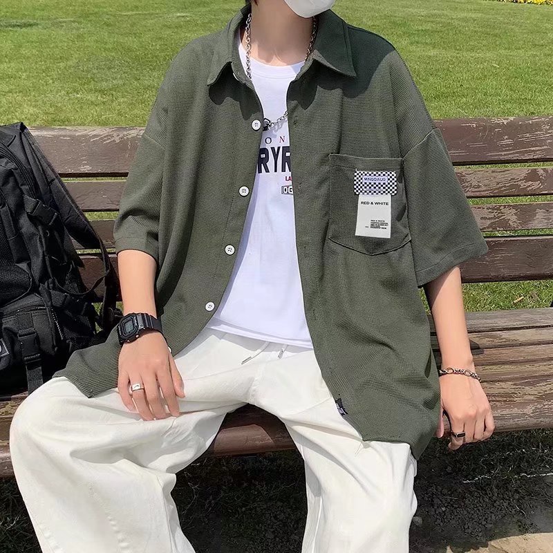 Áo Sơ Mi Ngắn Tay Dáng Rộng Thời Trang Mùa Hè Hàn Quốc Dành Cho Nam