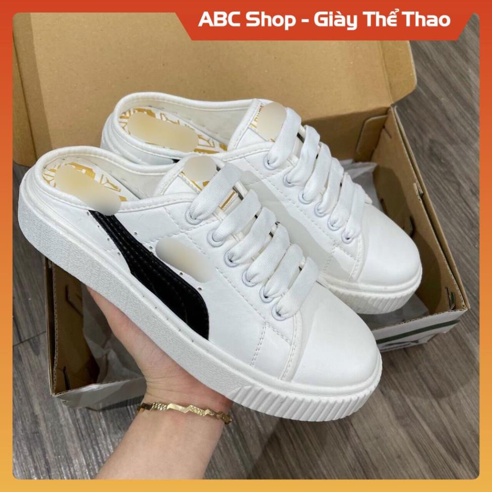 Hàng loại A - FreeShip] Giầy P,uma trắng viền đen đặp gót siêu xnh, Giày Sneaker Pum.a Nữ Trắng đạp gót full hộp