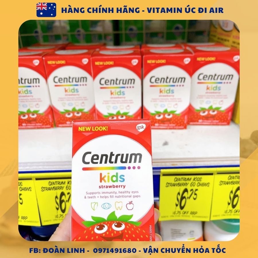 Vitamin tổng hợp Centrum Kids 60 viên Muti Vitamin cho bé từ 3 tuổi, Hàng chuẩn úc đi air, Viên centrum kids