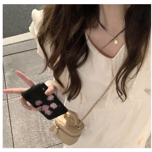 Váy nữ dáng dài tay xòe bèo nhún ôm eo phong cách mùa thu Hàn Quốc