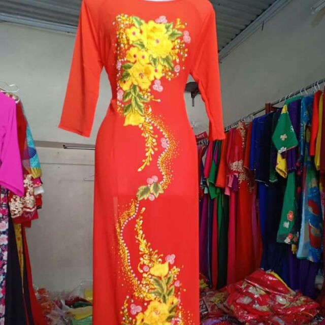 (HÀNG CÓ SẴN) 🍎SALE ÁO DÀI LUA CPHONG HOA NỔI 9D CHỈ 260K1 ÁO MAY SẴN