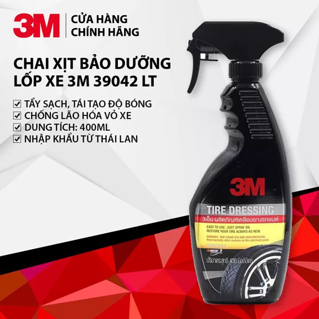 Chai Xịt Vệ Sinh Bảo Dưỡng Và Phủ Bóng Lốp Ô Tô Xe Máy 3M 39042LT Tire Dressing 400ml (Nhập Khẩu Thái Lan)