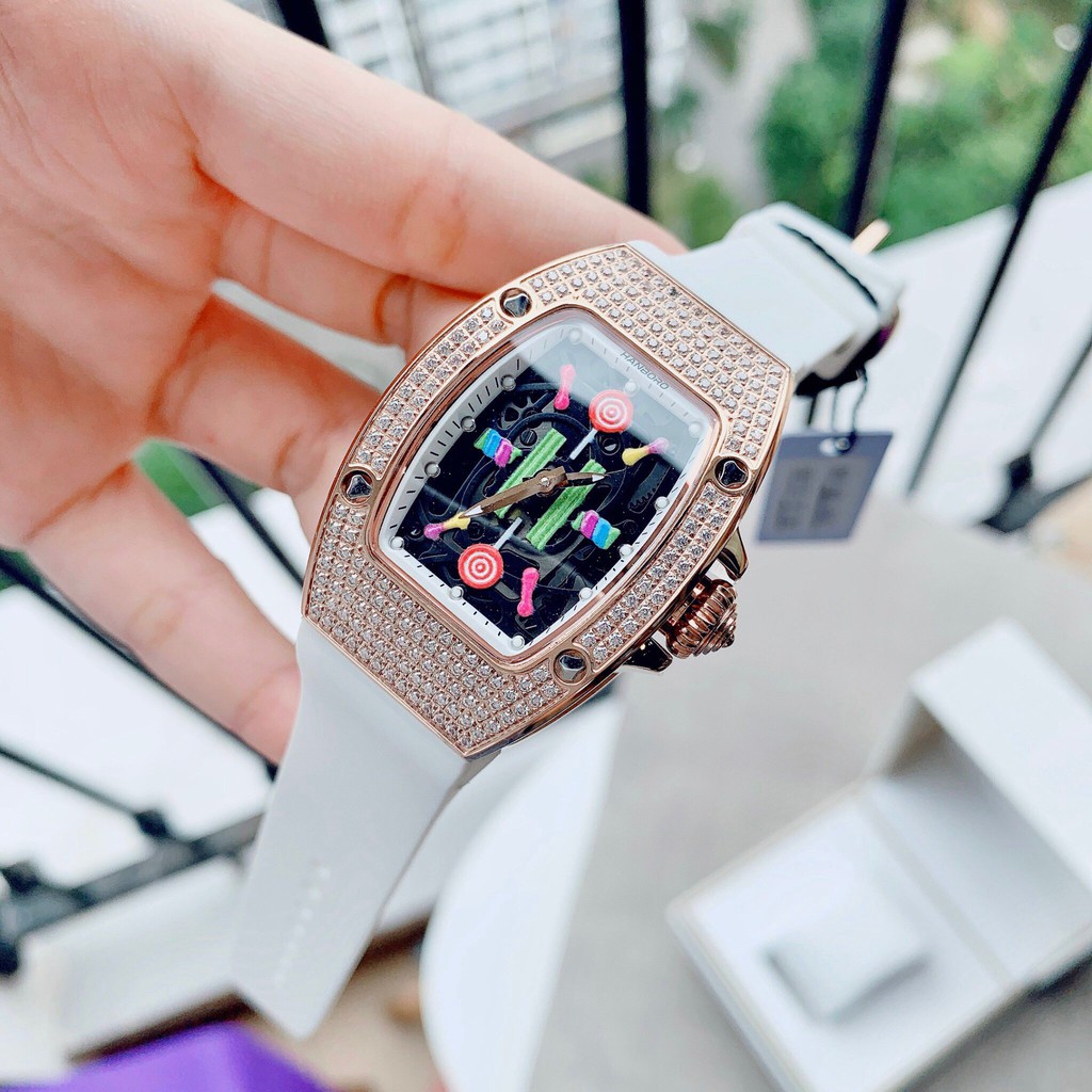 Đồng Hồ Huboler Hanboro Nữ Dây Da Silicon Trắng Mặt Sắc Màu Rose Gold Chính Hãng 31x42mm