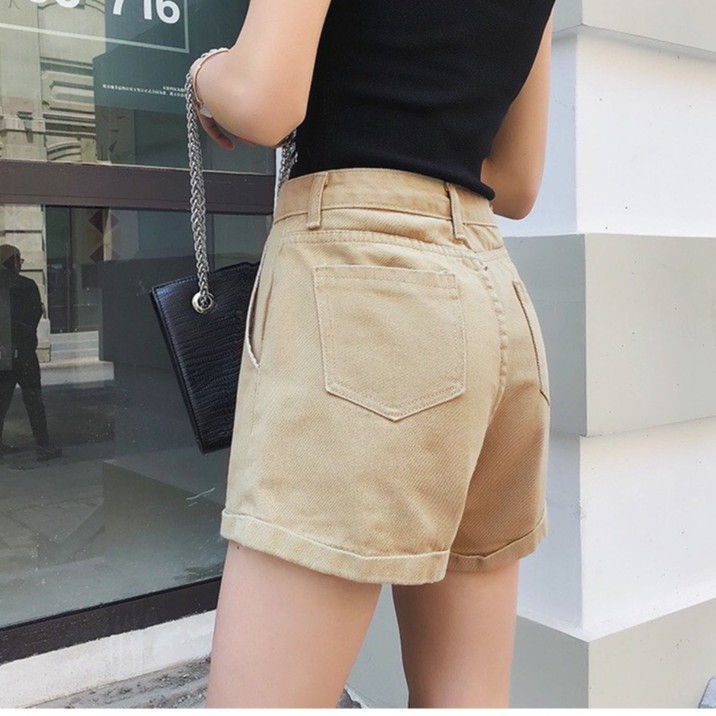 Quần short jean ống rộng nữ lưng cao, quần sooc bò nữ cạp cao C1