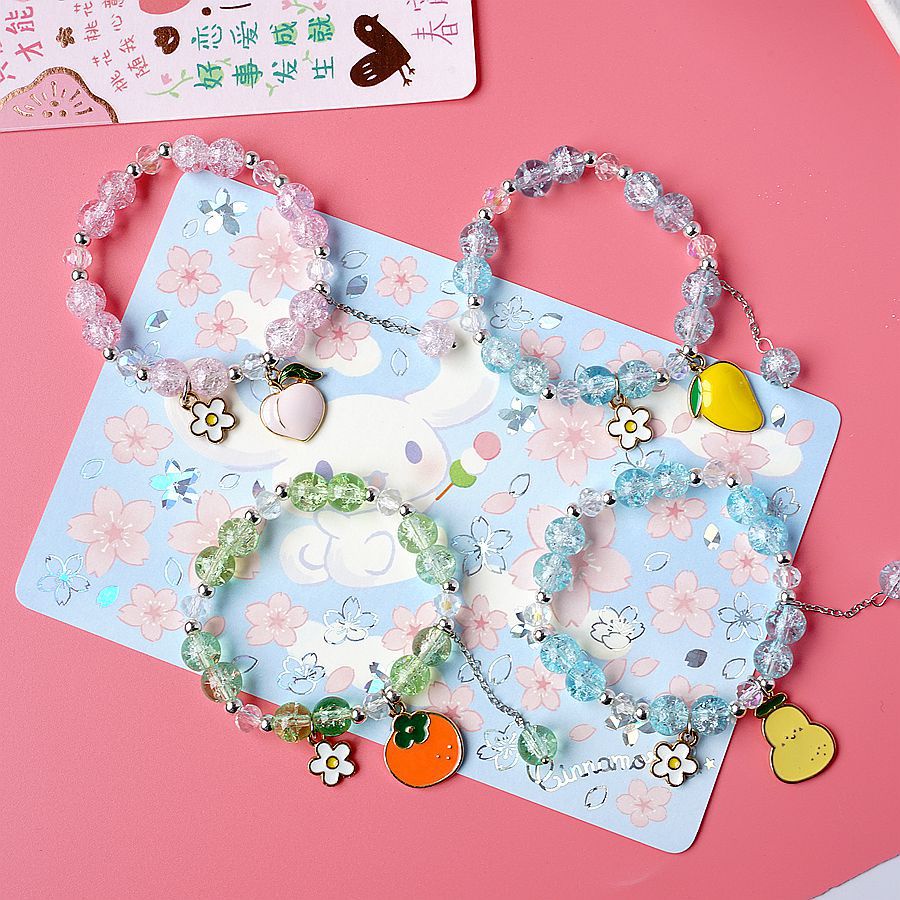 Vòng Tay Chuỗi Hạt Nhựa Resin Màu Kẹo Hình Hoa/Trái Cây Thời Trang Cho Nữ