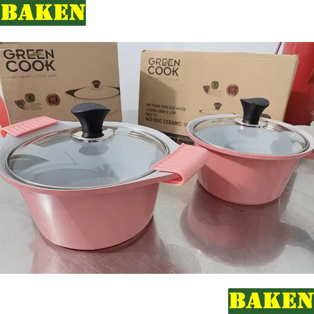 Nồi Đúc Vân Đá 5 Lớp Ceramic GREENCOOK GCS02-24IH – Nồi Đáy Từ Hợp Kim Nhôm - BAKEN