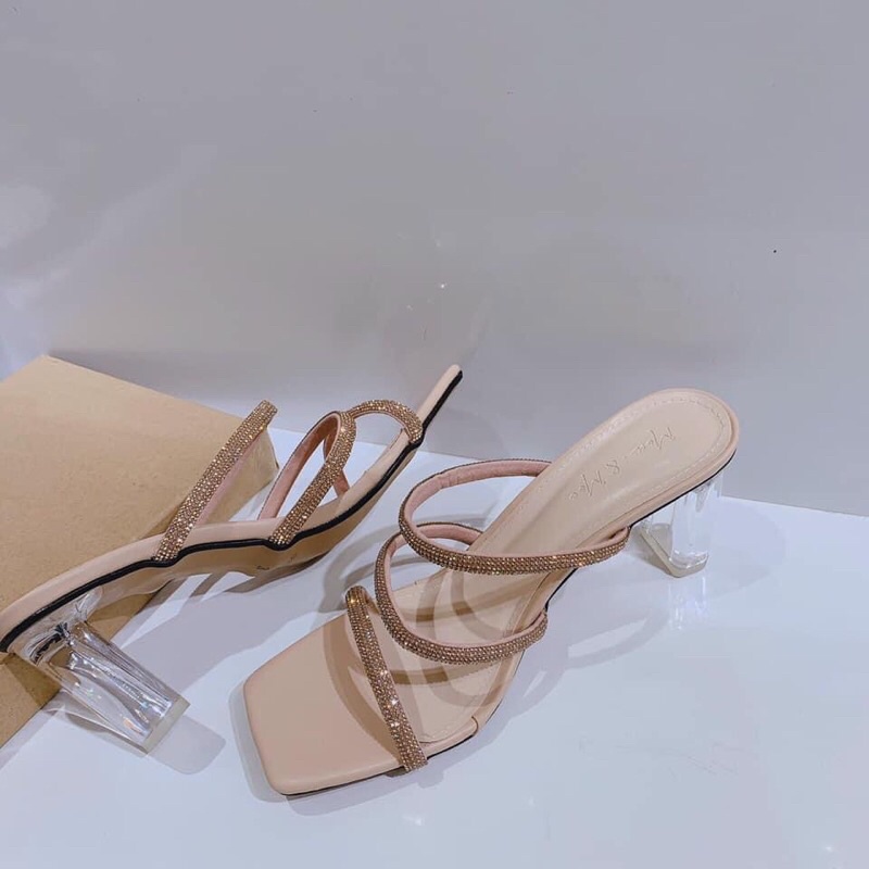 Sandal 3 dây mảnh đính đá cao 7 phân