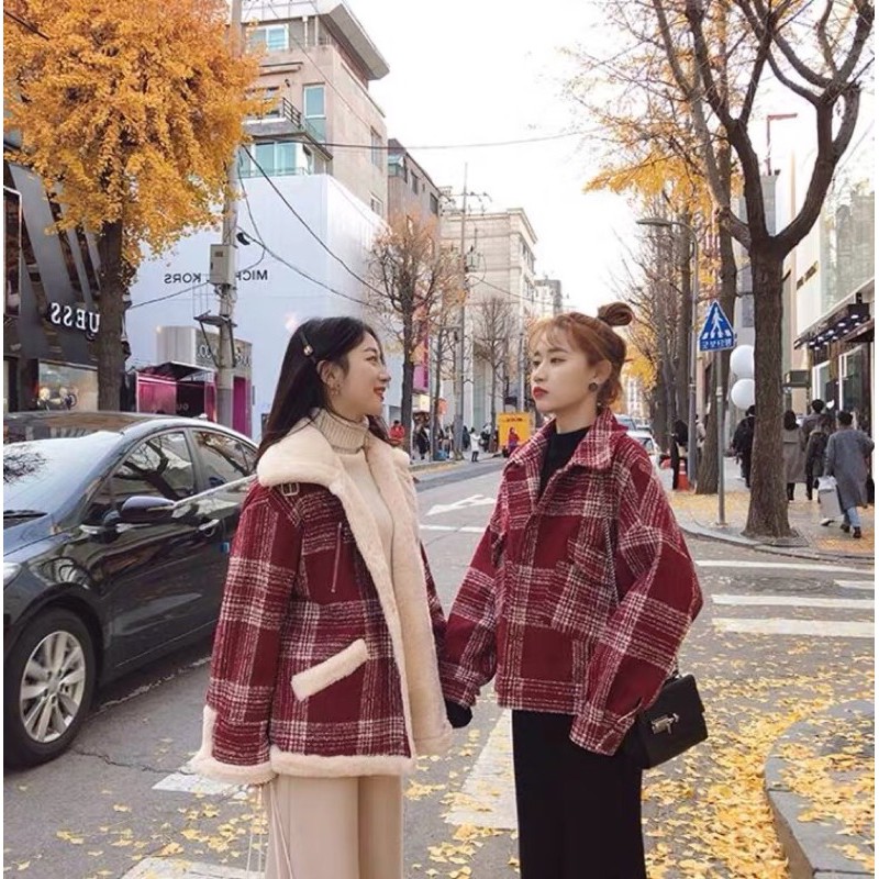 Order Áo khoác kẻ lót lông dày dặn ulzzang | BigBuy360 - bigbuy360.vn