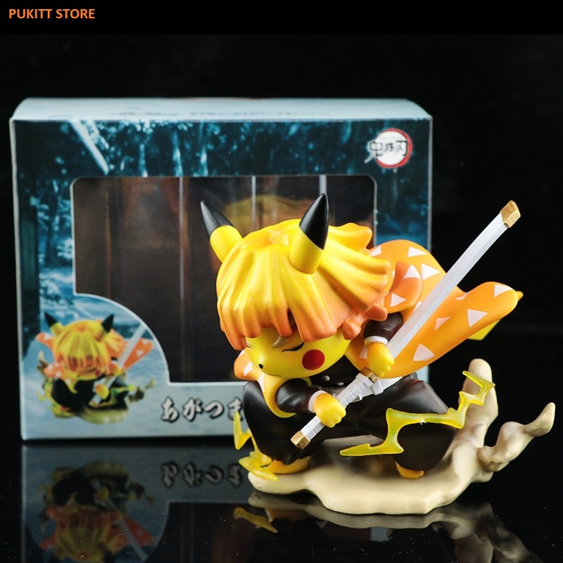 Mô hình Pokemon - Mô hình Pikachu cosplay Zenitsu Kimetsu no Yaiba 10cm PK054