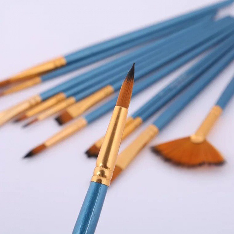 Bộ 12 Cọ Vẽ Màu Nước Chuyên Dụng - Cọ Nét, Cọ Tô Màu Nước, Sơn Dầu, Acrylic - Cọ Bản Tô Tượng Chuyên Dụng