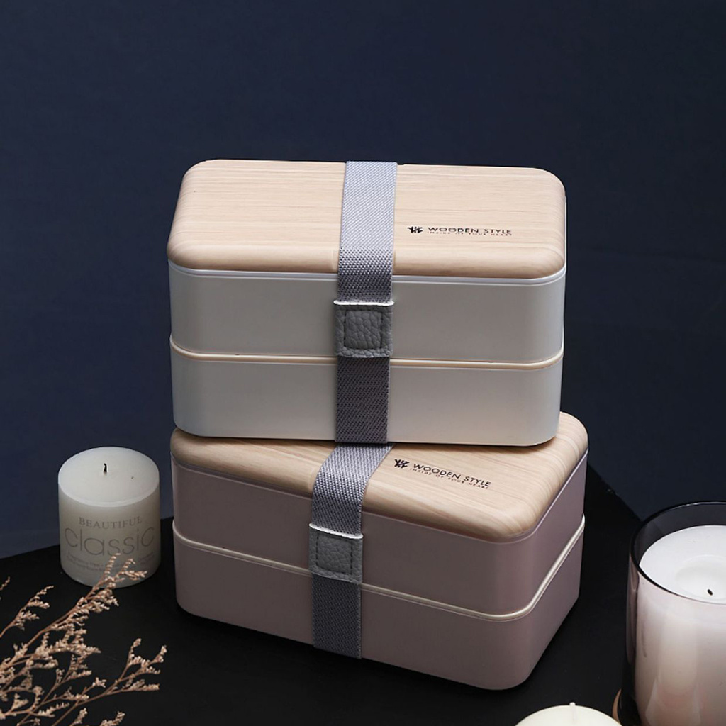 Hộp cơm bento hai tầng 3 màu tùy chọn chống đổ thức ăn thích hợp mang đi làm