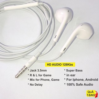 Tai nghe chân tròn 3,5mm Ip50, Jack tròn tương thích Iphone, samsung, oppo Bass mạnh, có mic nghe gọi đàm thoại KLH