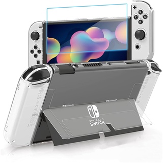 Ốp PC cứng trong suốt siêu mỏng bảo vệ toàn diện với kính bảo vệ màn hình cho máy Nintendo Switch OLED mẫu 2021