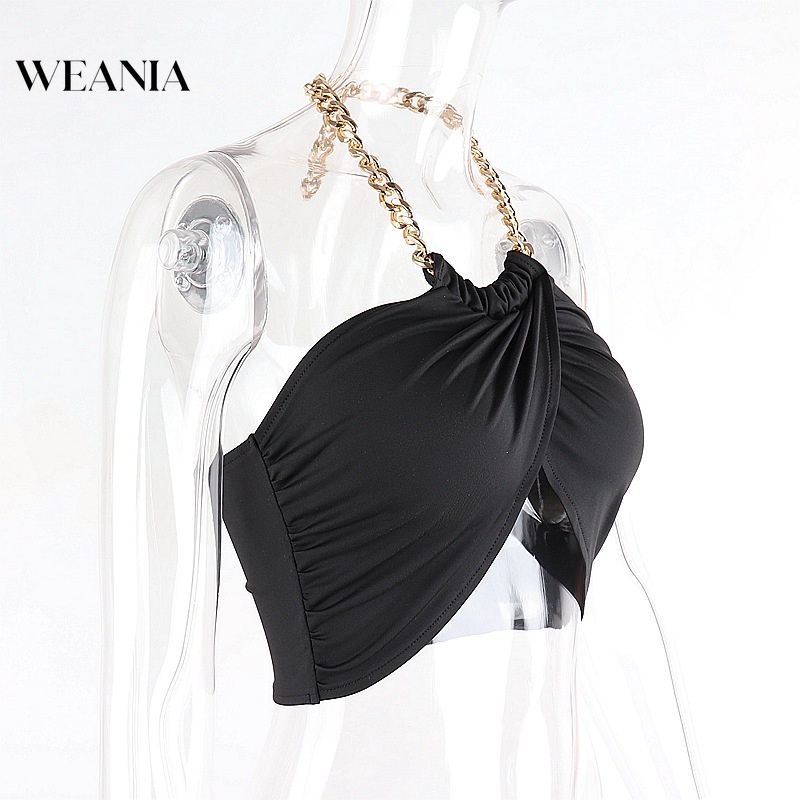 Áo croptop WEANIA D0402 hở lưng phối dây xích thời trang mùa hè cho nữ
