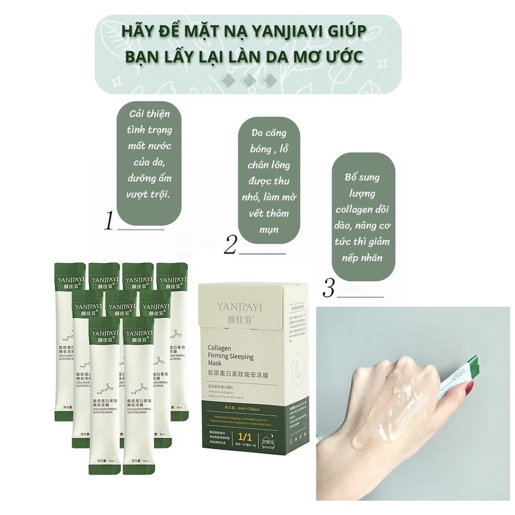 Hộp 20 Gói Mặt Nạ Ngủ Dạng Gel Collagen Giúp Nâng Cơ Trắng Sáng Yanjiayi 4ml/gói