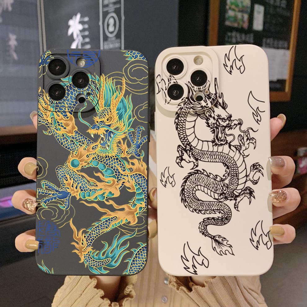 Ốp Điện Thoại Góc Vuông In Hình Rồng Trung Hoa Cho iPhone 14 Plus 13 Pro Max 12 iPhone 11 XR 8 7 SE 2022