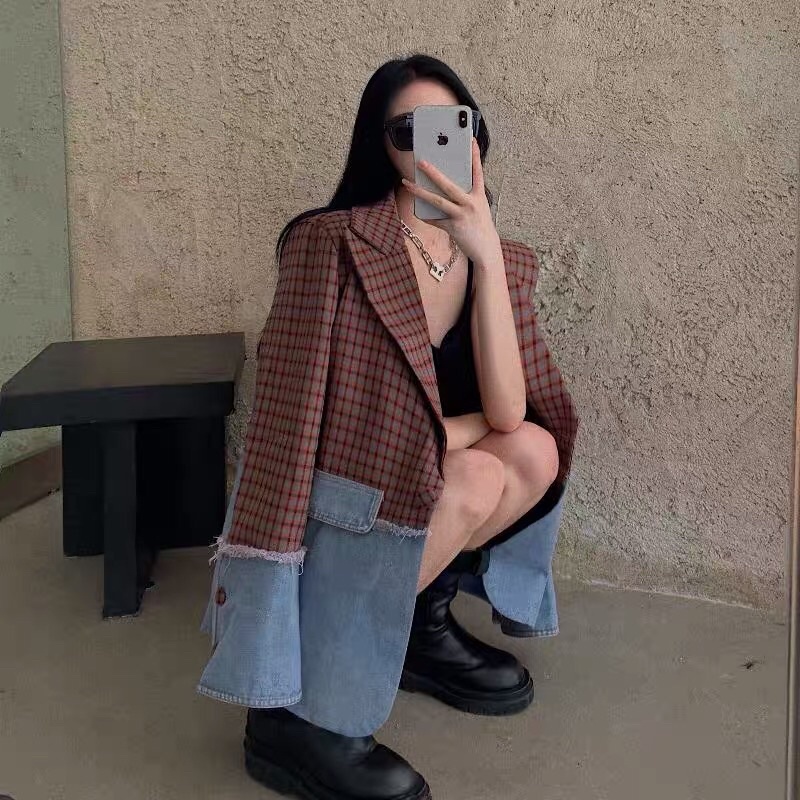 Áo blazer kẻ sọc phối jeans cách điệu Ulzzang siêu chất ❤️