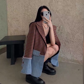 Áo blazer kẻ sọc phối jeans cách điệu Ulzzang siêu chất ❤️