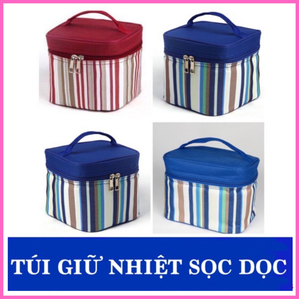 Túi giữ nhiệt, giữ lạnh sọc dọc có quai xách