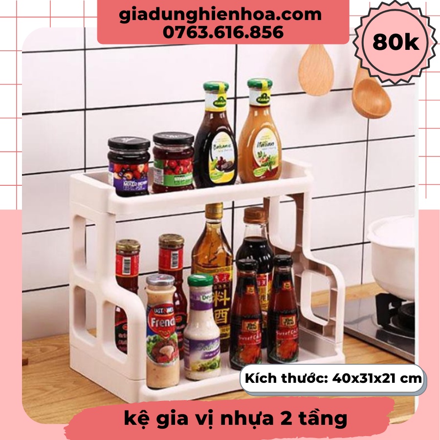 Kệ Đựng Gia Vị Nhà Bếp Kèm Khay Đựng Thớt và Móc Treo