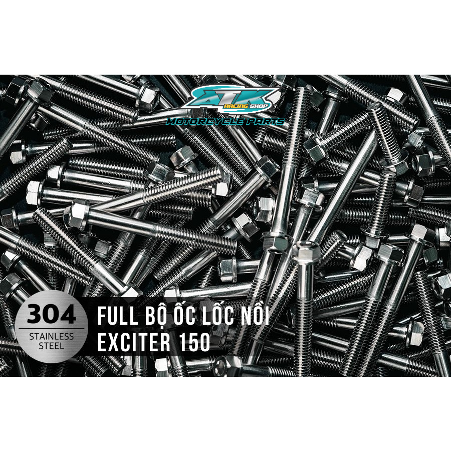 Full bộ ốc lốc máy Salaza inox 304 dành cho xe EXciter 150 mẫu mới nhất 2022 sáng bóng