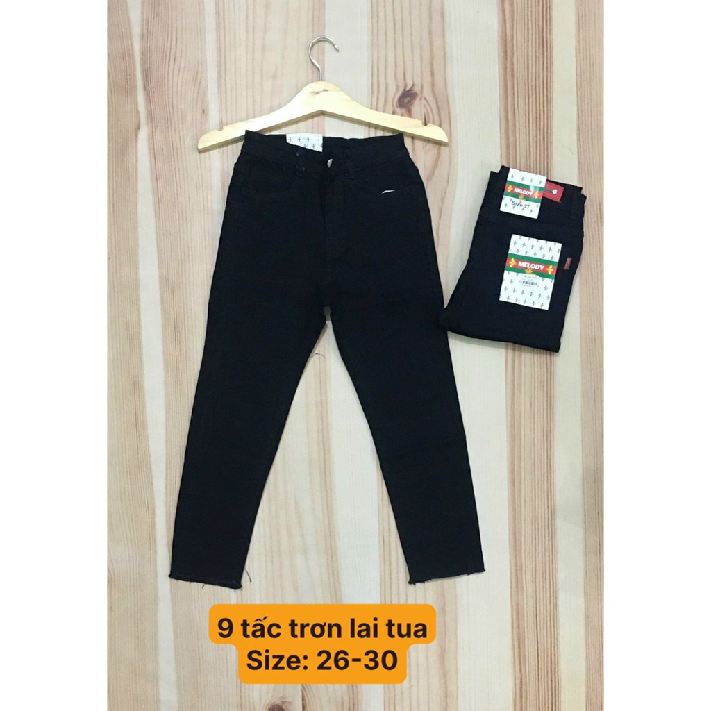 Quần jean nữ 9 tấc hàng co giãn màu đen lai tua
