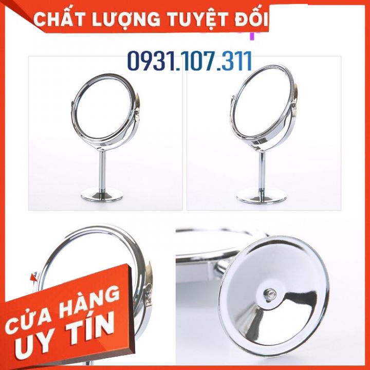 Gương trang điểm. Gương mini 2 mặt phẳng để bàn, một mặt có thể phóng to gấp 3 lần ảnh rõ nét.