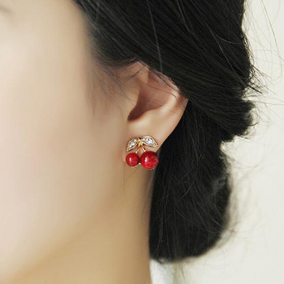 Bông Tai HợP Kim HìNh Quả Cherry MàU Đỏ Trong SuốT