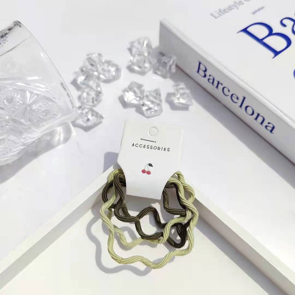 DÂY BUỘC TÓC (SET 4 SỢI) PHONG CÁCH HÀN QUỐC HỌA TIẾT LƯỢN SÓNG ĐỘC ĐÁO