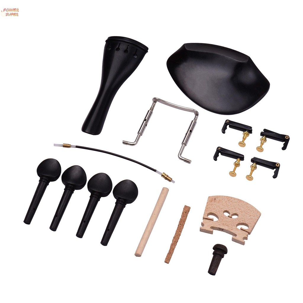 4/4 Full Size Violin Accessory Kit Chin Rest Chinrest Clamp Tailpiece 4 Tuning Pegs 4 Fine Tuners Tailgut Endpin Maple Bridge Spruce Sound Post