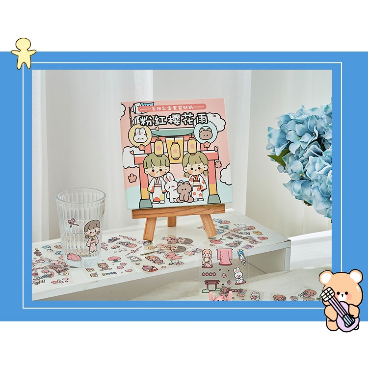 Sticker cute set 10 tấm trang trí bình nước, trang trí sổ cắt sẵn chống nước dễ thương