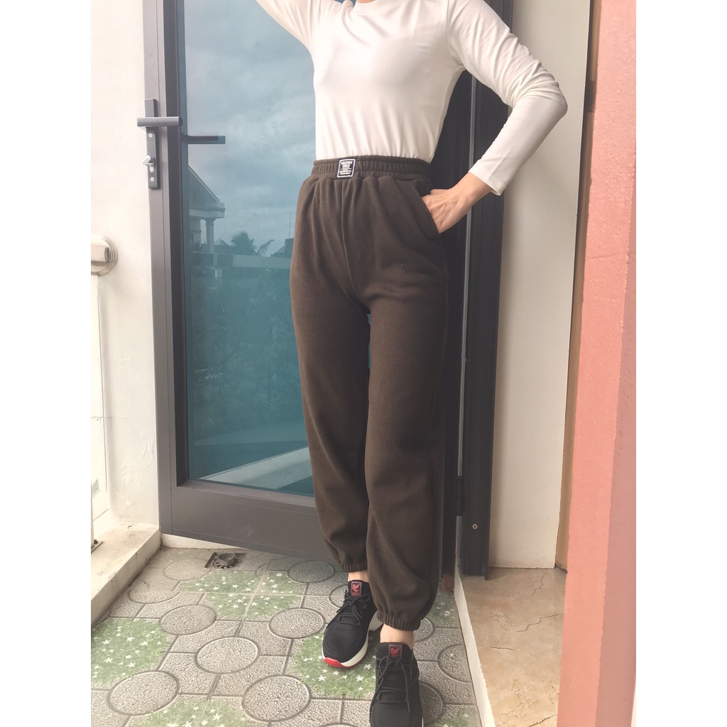 Quần Nỉ Nhung Tăm Nữ,Quần Jogger Óng Rộng Mùa Đông Phong Cách Hàn Quốc MOOSA