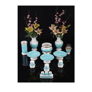 BỘ THỜ CÚNG SỨ HỌA TIẾT ĐÁ HOA CƯƠNG XANH CAO CẤP