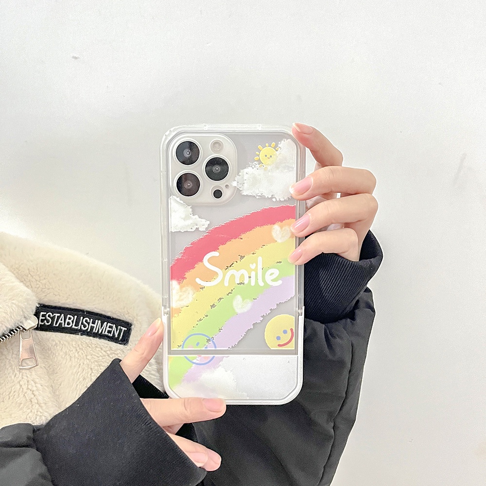 ốp iphone Điện Thoại TPU Họa Tiết Cầu Vồng &amp; Mặt Cười Kèm Giá Đỡ Cho iPhone 11 pro max X Xr Xs 7 8 14 Plus Se 2020 12 pro max 13