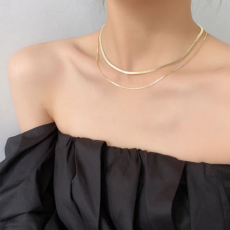 Vòng cổ xương rắn hai lớp màu vàng/bạc đơn giản khí chất dễ phối