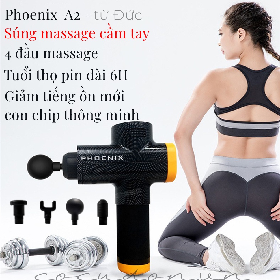 【Phoenix-A2】 Súng massage cầm tay trị liệu đa năng cao cấp，máy massage cầm tay 4 đầu 4 cấp độ