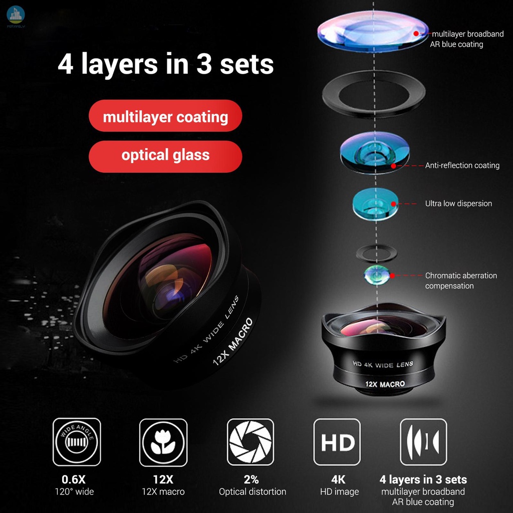 Bộ Lens Mở Rộng 16mm + 12x Macro Gắn Camera Điện Thoại