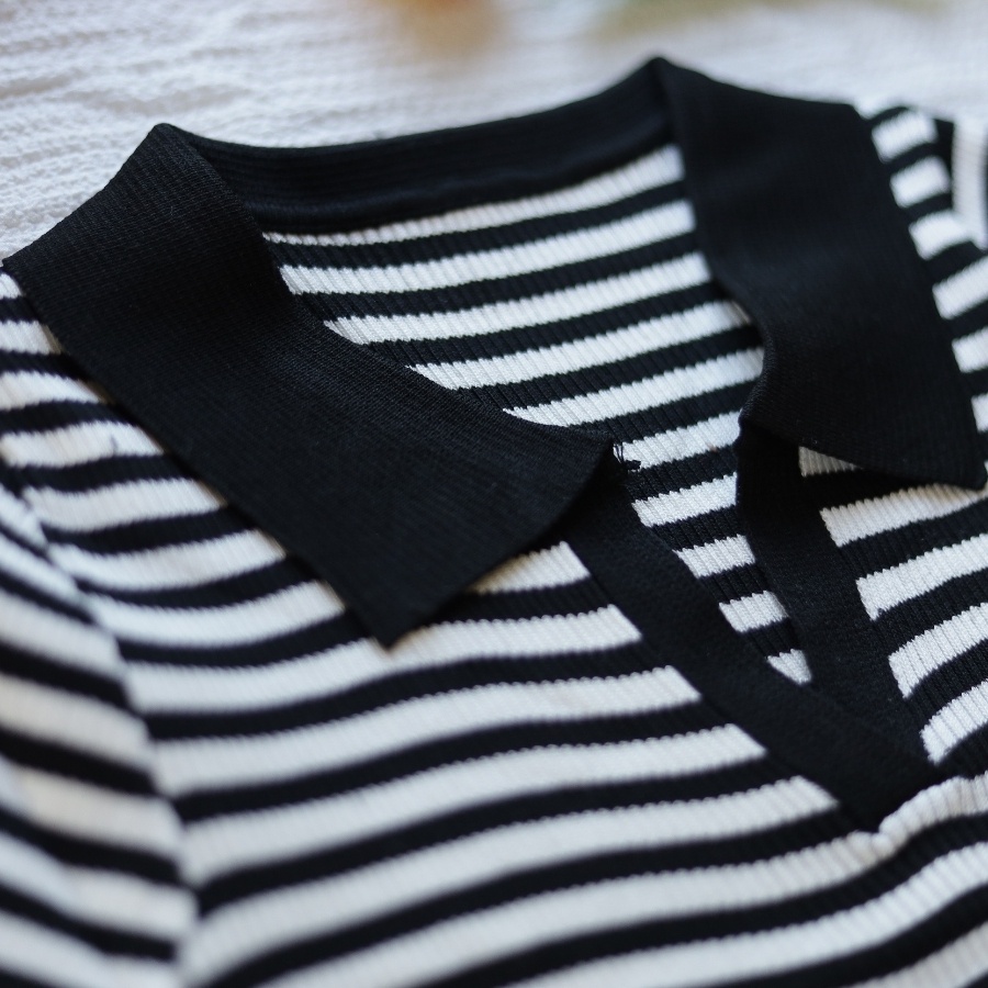 Áo len nữ mỏng có cổ cộc tay thu đông kẻ ngang 3 màu đẹp | BigBuy360 - bigbuy360.vn