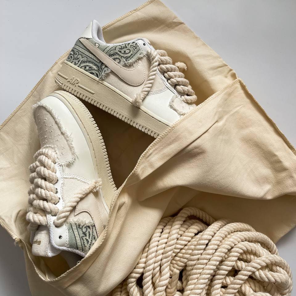 🔥 UY TÍN Giày thể thao AF1 dây thừng xám kem họa tiết, Giày sneaker air force 1 dây thừng bản đẹp mới 2023