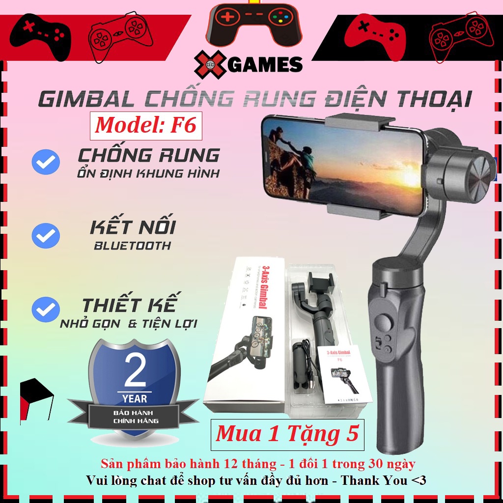 Tay cầm chống rung Gimbal F6 3 Axis – Gậy gimbal đa năng cho điện thoại adroid, IOS – 3 trục xoay, kết nối bluetooth