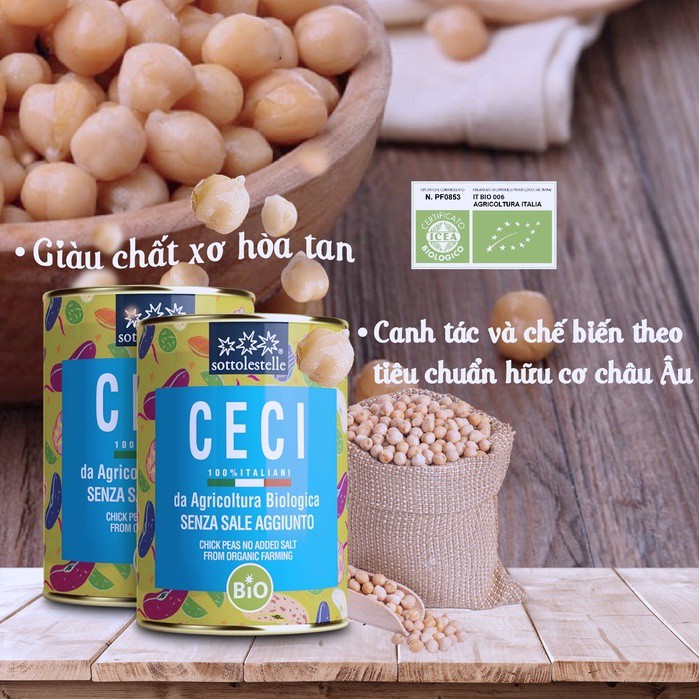 Đậu gà hữu cơ đóng hộp 400g Sottolestelle Chickpeas Ready