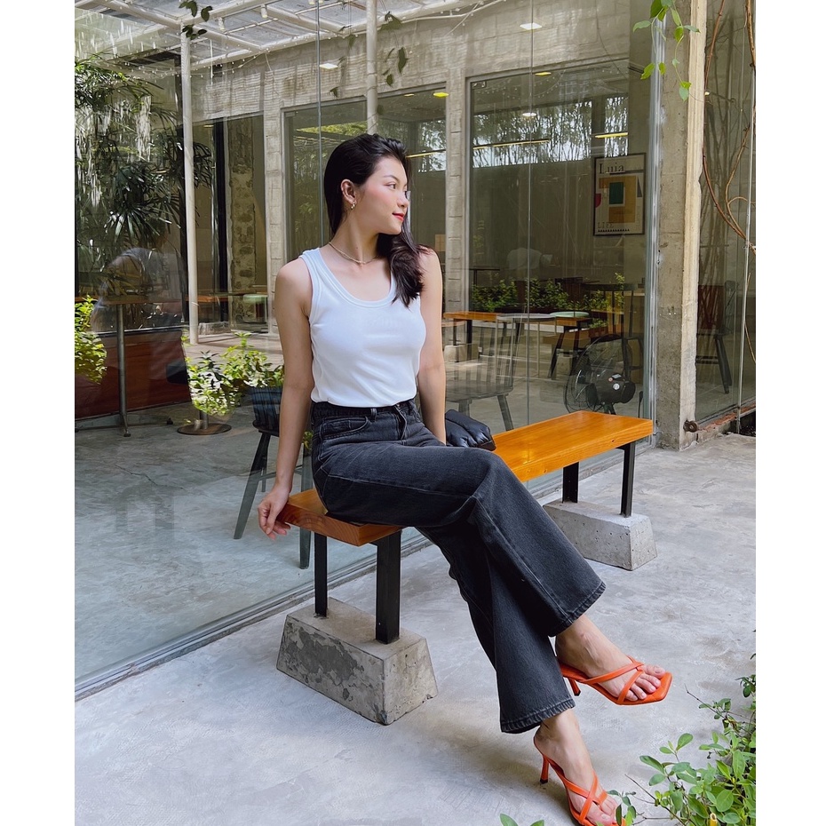 Quần Jeans Cotton Ống Suông Rộng Nữ - Loose Dark Grey - Hashtagem ( mã LSJ.6 )