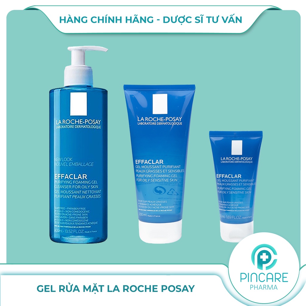Gel rửa mặt La Roche Posay Effaclar 50ml &amp; 200ml &amp; 400ml cho da dầu mụn - Hãng chính hãng - Nhà thuốc PinCare