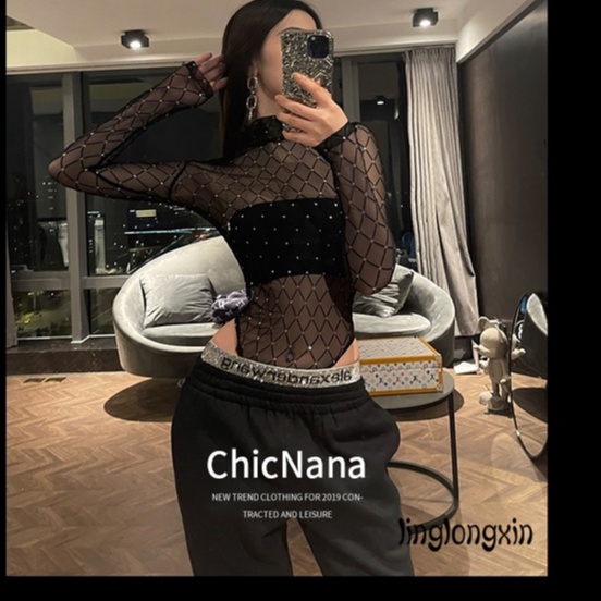 Áo liền quần Lưới Tay Dài Đính Hạt Thời Trang Đi Biển Quyến Rũ Cho Nữ